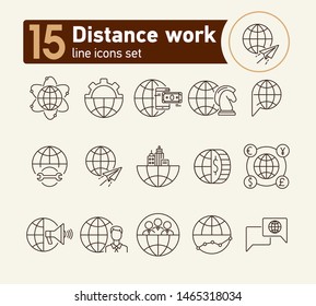 Distance work line icon set. World, professional, team, payment. Business concept. Can be used for topics like worldwide business, networking freelance