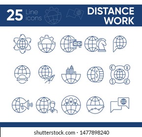 Distance work line icon set. World, professional, team, payment. Business concept. Can be used for topics like worldwide business, networking freelance
