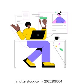 Distance working abstract concept vector illustration. Distance office, working from home, remote job possibility, communication technology, online team meeting, digital nomad abstract metaphor.
