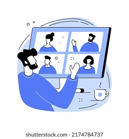 Distance working abstract concept vector illustration. Distance office, working from home, remote job possibility, communication technology, online team meeting, digital nomad abstract metaphor.