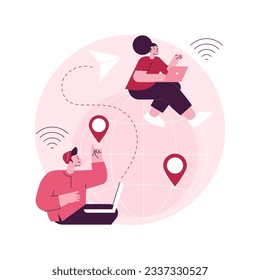Distance working abstract concept vector illustration. Distance office, working from home, remote job possibility, communication technology, online team meeting, digital nomad abstract metaphor.