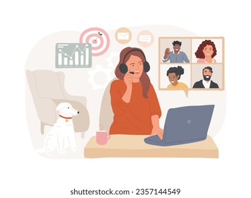 Distance working isolated concept vector illustration. Distance office, working from home, remote job possibility, communication technology, online team meeting, digital nomad vector concept.