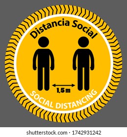 Distancia Social (Social Distancing in Spanish) 1,5 Meters Instruction Icon against the Spread of the Novel Coronavirus Covid-19 sign. Vector Illustrator Image.