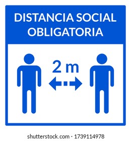 Distancia Social Obligatoria ("Social Distance is Mandatory" in Spanish) Keep Your Distance 2 m or 2 Metres Instruction Icon. Vector Image.