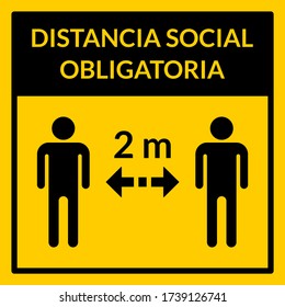 Distancia Social Obligatoria ("Social Distance is Mandatory" in Spanish) Keep Your Distance 2 m or 2 Metres Instruction Icon. Vector Image.