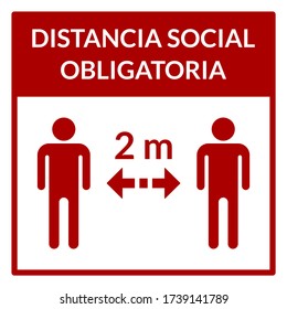 Distancia Social Obligatoria ("Social Distance is Mandatory" in Spanish) Keep Your Distance 2 m or 2 Metres Instruction Icon. Vector Image.