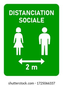 Distanciation Sociale ("Social Distancing" in French) 2 Meters Keep Your Distance Instruction Sign. Vector Image.