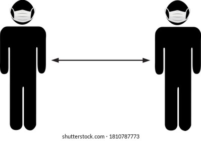 Distancing between people for disease prevention. Illustration of people wearing masks keeping social distance