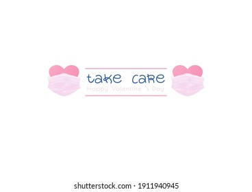 a distancing couple heart with medical mask vector for Happy Valentine festival isolated on white background ep10