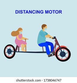 Distancing motorcycle new style new normal hands made from people for save from coronavirus.vector illustration 