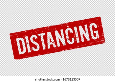 Distancing rule red square rubber seal stamp on transparent background. Retro Icon. Covid-19 infection sign. Vector illustration