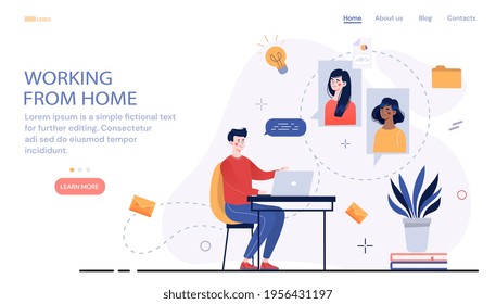 Distant discussion, corporate video call, friends talking online. Flat abstract metaphor cartoon vector illustration concept design. Simple art isolated on white background.
