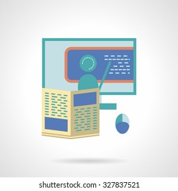 Distant education concept flat color style abstract vector icon. Online tutoring, mentoring, e-lectures. Single element of web design for site or mobile app.