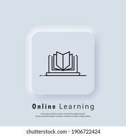 Distant education, e-books icon.Online education or distance exam banner. Course e-learning from home, online studying. Vector. UI icon. Neumorphic UI UX white user interface web button. Neumorphism