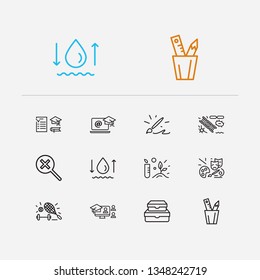 Distant education icons set. Hydrology and distant education icons with distance leaning, biology and art. Set of drawing for web app logo UI design.