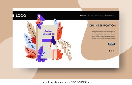 Fernunterricht, beginnen Sie zu lernen Online-Website Vorlage Vektorgrafik. Buch oder Lehrbuch, Internet-Seite, Graduierung und Zertifikat empfangen. Wissen, Studieren von Fächern oder Kurse zur persönlichen Entwicklung