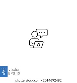 Distant freelance, person icon. Man working on laptop flat Line. Freelancer using computer, Freelance business, remote job, Distant work, Telework Vector illustration Design on white background EPS 10