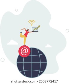 Distant job with wireless technology provision .flat design with people.