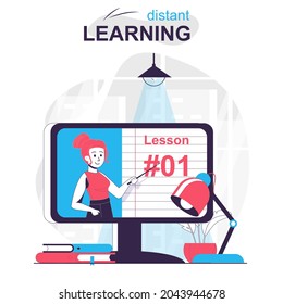 Distant learning isolated cartoon concept. Online education, e-learning, refresher courses, people scene in flat design. Vector illustration for blogging, website, mobile app, promotional materials.