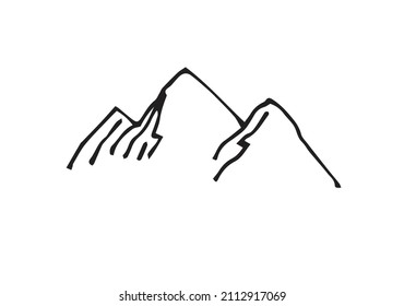 Distant mountain cliff. In the style of contour engraving. Sketch sketch. Hand drawing isolated on white background. Vector.