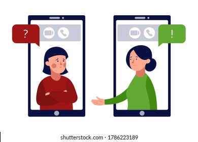 Distant Online Therapy. Mental Health, Telehealth, Emotional And Psychological Support. Vector Flat Illustration