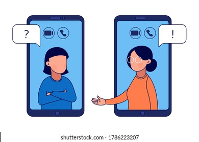 Distant Online Therapy. Mental Health, Telehealth, Emotional And Psychological Support. Vector Flat Illustration