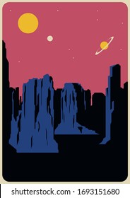 Distant Planet Landscape Mid Century Modern Retro Future Poster Template