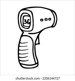 Medición de temperatura equipamiento electrónico estilo doodle ilustración vectorial aislada en fondo blanco