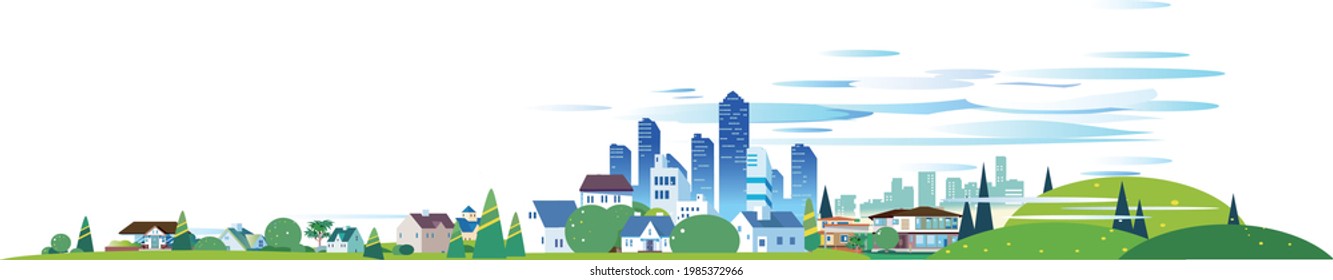 Vista lejana de las calles urbanas y verdes de los suburbios
