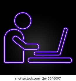 distant work neon sign, modern glowing banner design, colorful modern design trends on black background. Vector illustration.