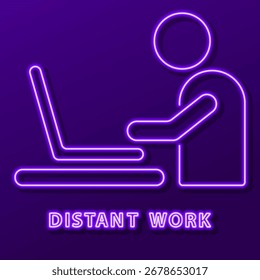 distant work neon sign, modern glowing banner design, colorful modern design trends on black background. Vector illustration.