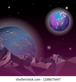 Distant world in space.Empty Planet in Open Space. Vector Illustration