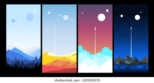 Distant Worlds and Rocket Launch Space Propaganda Posters Templates Minimal Style 