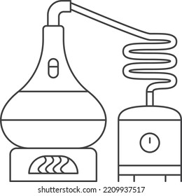 Distillation icon. Beverage production process line symbol