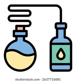 Distillation icon flat line style illustration representing separation and purification processes, suitable for chemistry, laboratory, and industrial projects
