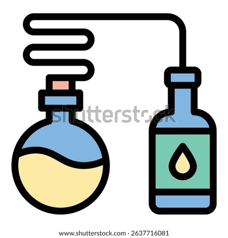 Distillation icon flat line style illustration representing separation and purification processes, suitable for chemistry, laboratory, and industrial projects