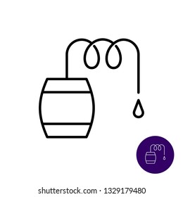 Distillation line icon. Distiller vat with spring pipe cooler and liquid drop. Adjustable stroke.