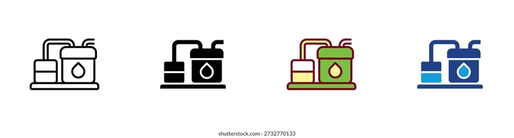 Distillation Multiple Style Icon Design Vector - Industrial tanks with piping system, representing separation process, purification, and chemical refinement