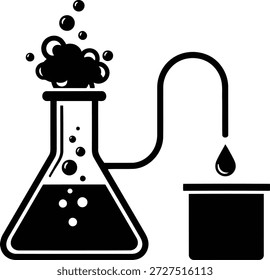 Proceso de destilación en laboratorio aislado sobre fondo blanco, Vector
