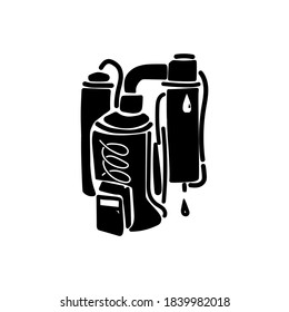 Distiller silhouette, laboratory device for water purification and obtaining liquid without minerals and trace elements, scientific equipment vector illustration 