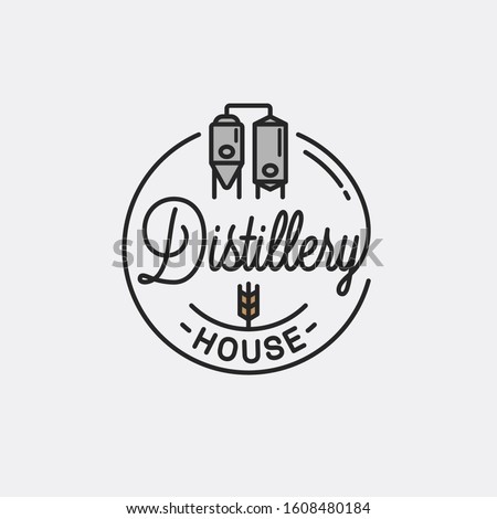 Distillery house logo. Round linear logo of distillery tanks on white background