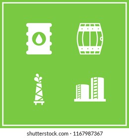 distillery icon. 4 distillery vector set. barrel, oil tower and oil refinery tanks icons for web and design about distillery theme