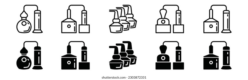 Distillery icon vector set. Beer and brewing icons symbol in thin line and flat style with editable stroke on white background. Vector illustration