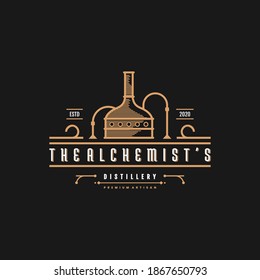 Distillery logo with unique line art style Premium Vector