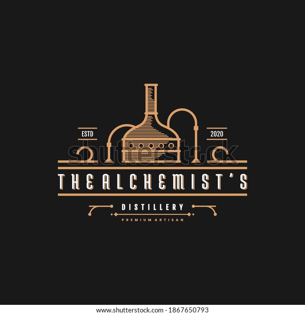 Distillery\
logo with unique line art style Premium\
Vector
