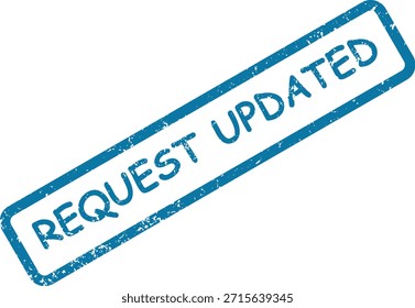 Una impresión distintiva de sello de goma texturizada azul que significa que una solicitud se ha actualizado con éxito. Útil para el registro oficial.