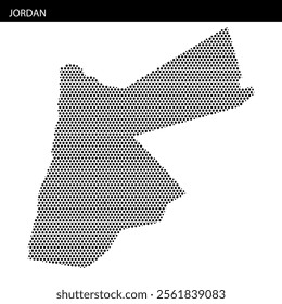 Distinct dotted map showcasing the shape and borders of Jordan, illustrating its unique geographic layout.