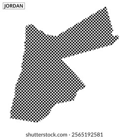 Distinct dotted map showcasing the shape and borders of Jordan, illustrating its unique geographic layout.