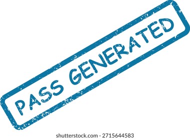 Uma impressão de selo azul clara e grungy afirmando "PASS GENERATED" é apresentada em uma superfície branca limpa, indicando criação bem sucedida.