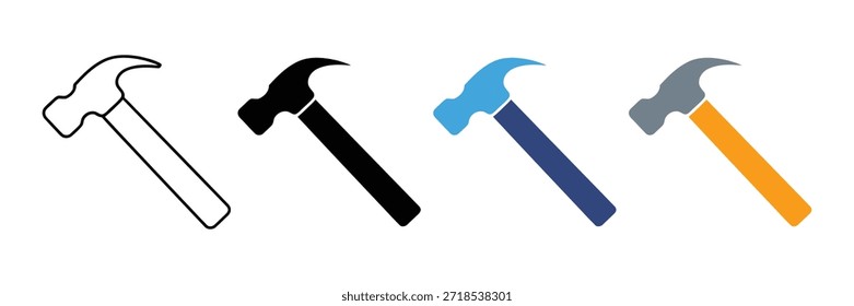 Icono de martillo distinto para la construcción y los diseños del juego de herramientas aislados en el fondo blanco, Ilustración vectorial